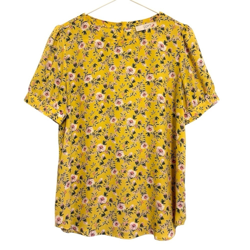 2/$30 LOFT - Yellow Floral Print Short Sleeve Blouse Size Small